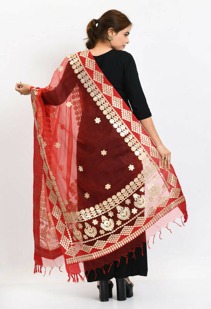 Mominos Fashion Moeza Women Organza Gotta Patti Bridal Dupatta Red Dupatta