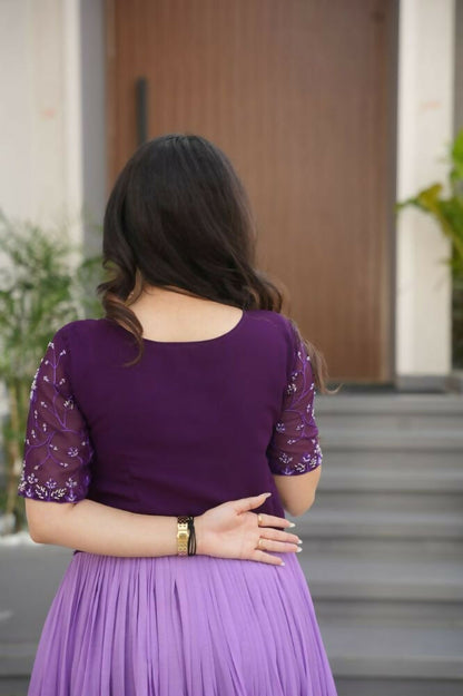 Vastranavya Purple Faux Blooming With Beads Embroidered work and Rich Floral Pedding Digital Print Gown