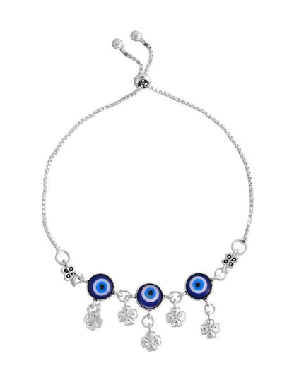 VOJ Set Of 2 Silver Plated Evil Eye Handcrafted Anklets