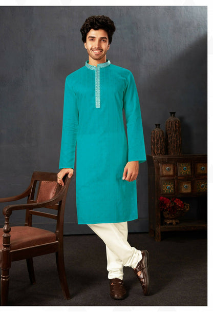 Joban Fashion Firozi Cotton Kurta Pyjama