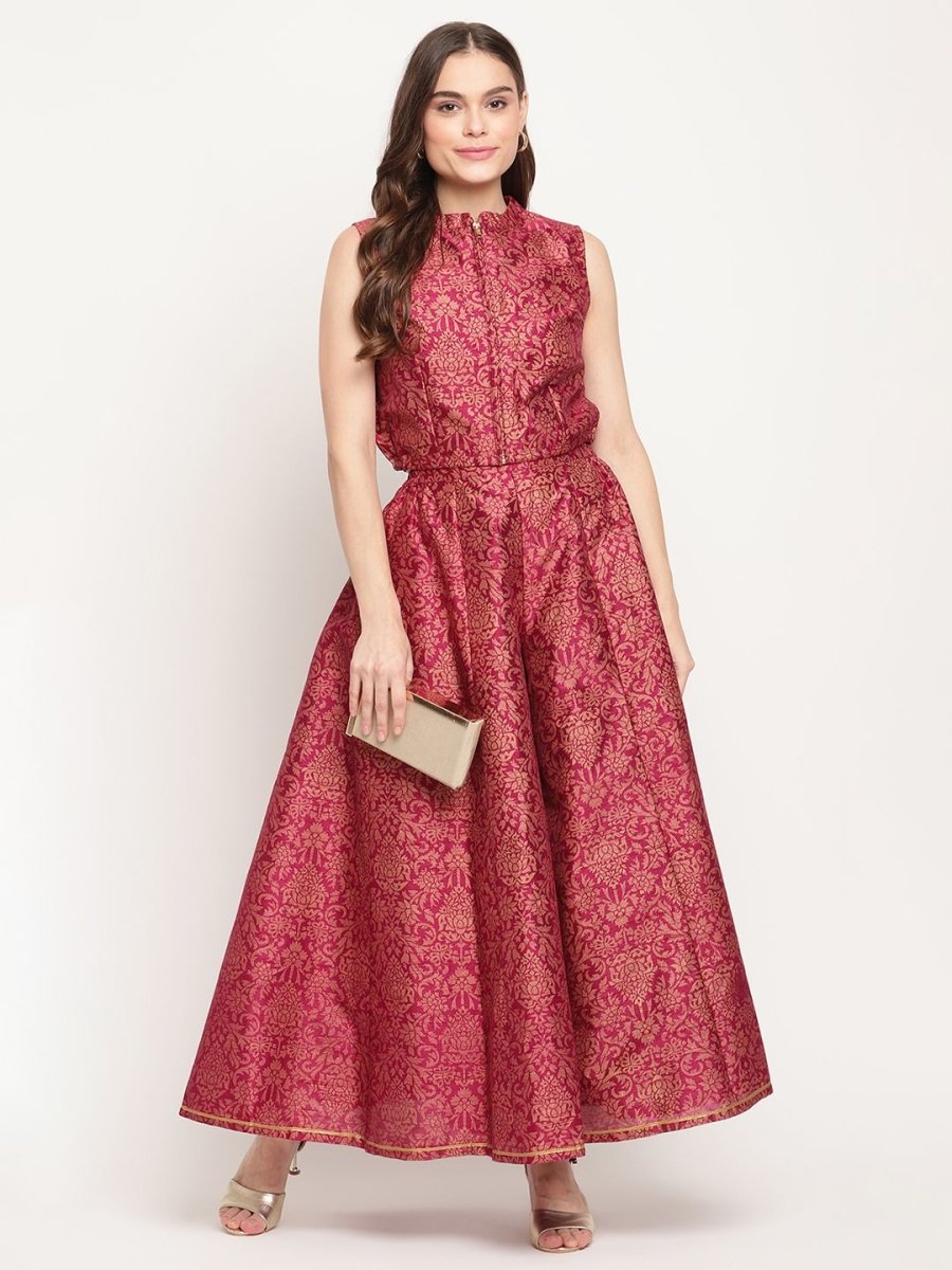 Ahalyaa Women Burgundy Floral Printed Regular Top with Palazzos
