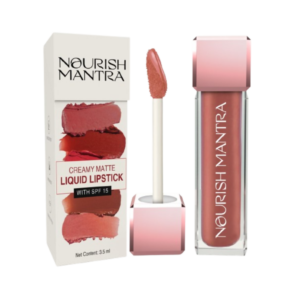 Nourish Mantra Liquid Lipstick Creamy Matte with SPF / Water Proof, Smudge Proof Shade -Tedha Medha Hazelnut