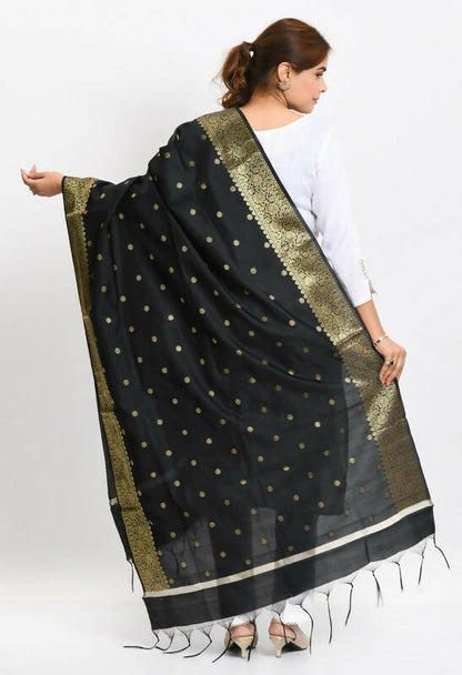 Mominos Fashion Moeza Women's Banarsi Silk Woven Design Black Dupatta