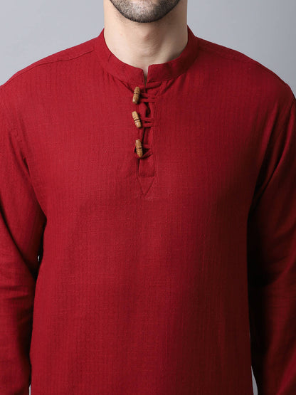 Even Apparels Maroon Pure Cotton Men's Kurta With Band Collar