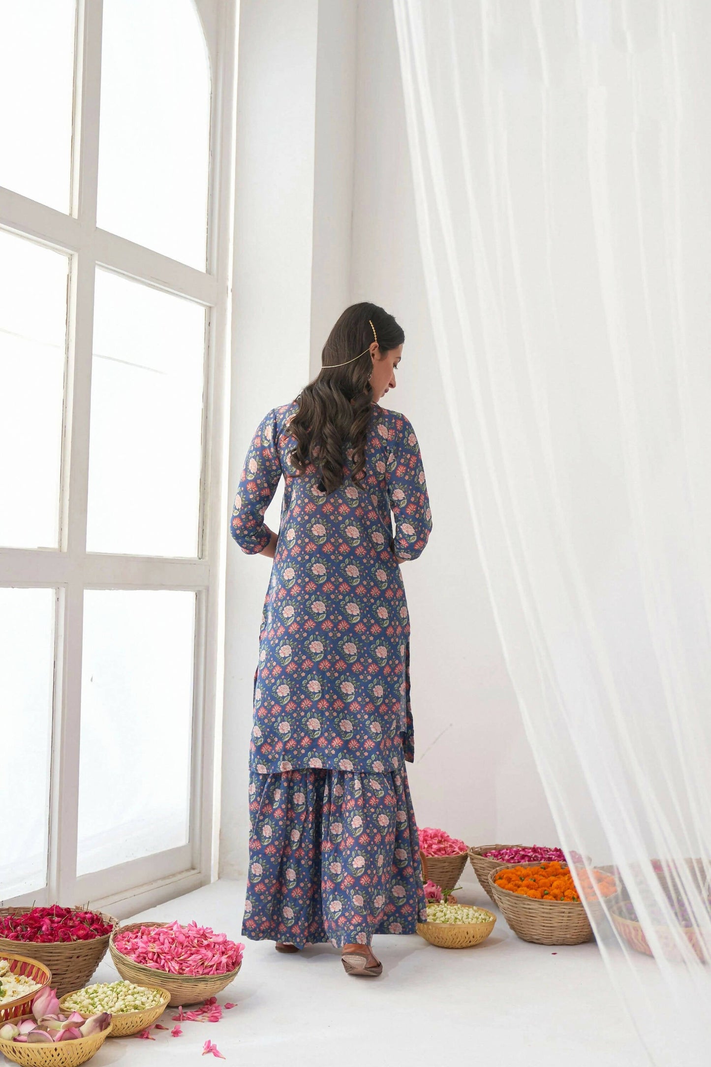 Designer Stylish Blue Muslin Stitched Suit With Dupatta - Anbazaar