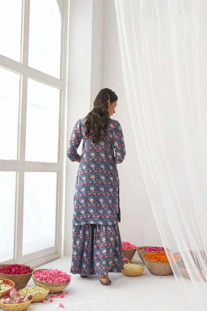 Designer Stylish Blue Muslin Stitched Suit With Dupatta - Anbazaar