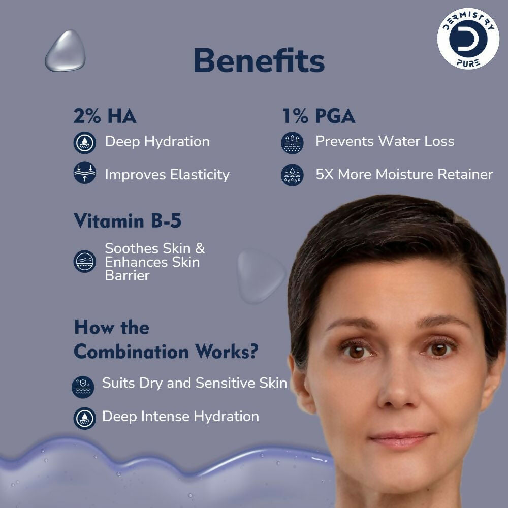 Dermistry Pure 2% Hyaluronic Acid 5% PGA Vit B5 Moisturiser Face Serum For Sensitive & Dry Skin