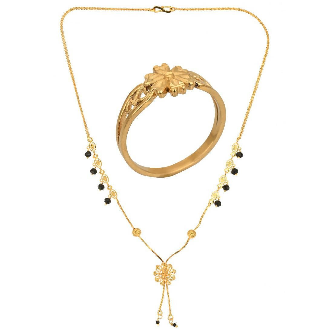 AanyaCentric Gold-Polished Mangalsutra & Ring Set