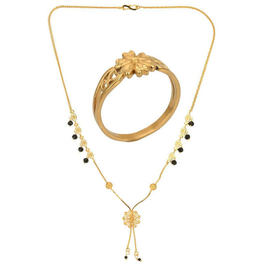 AanyaCentric Gold-Polished Mangalsutra & Ring Set
