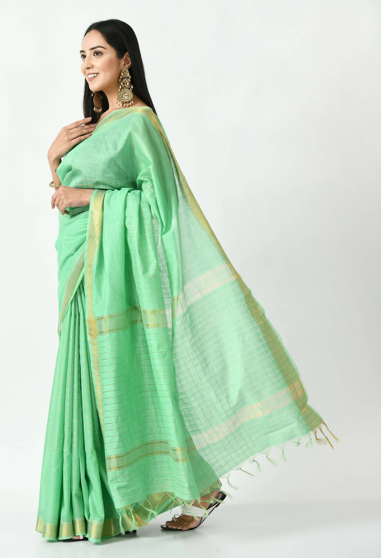 Mominos Fashion Moeza Sea Green Bhagalpuri Handloom Silk Raj Shree Saree with unstitched Blouse piece