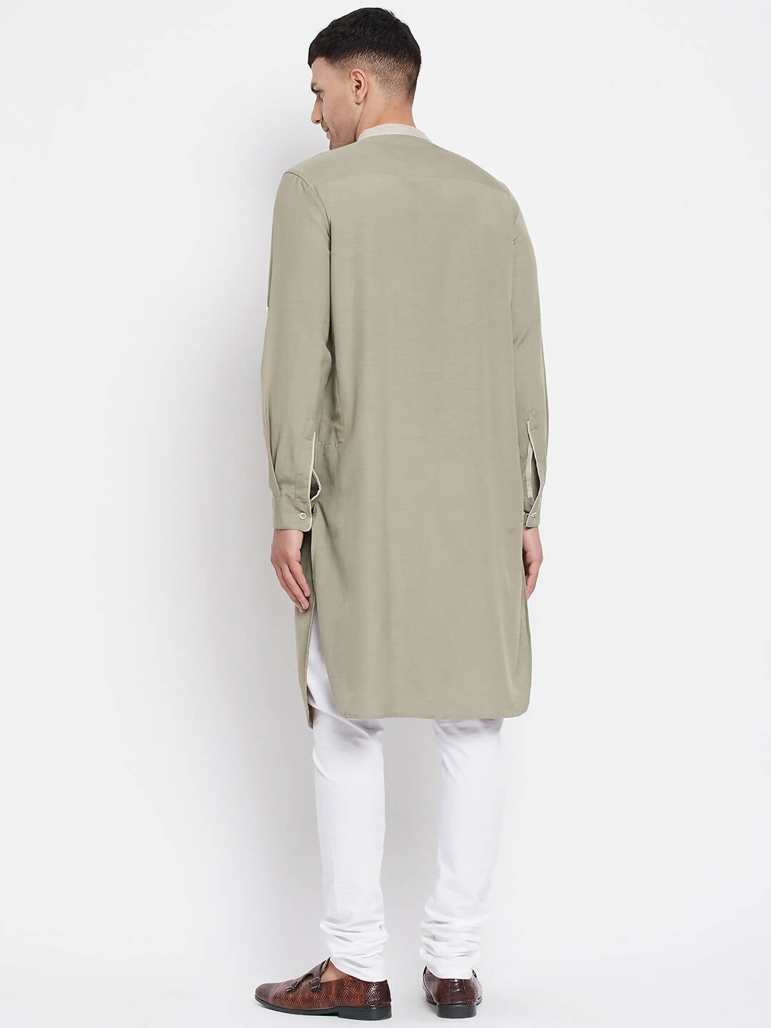 Even Apparels Green Pure Cotton Men's Kurta With Contrast Collar And Placket