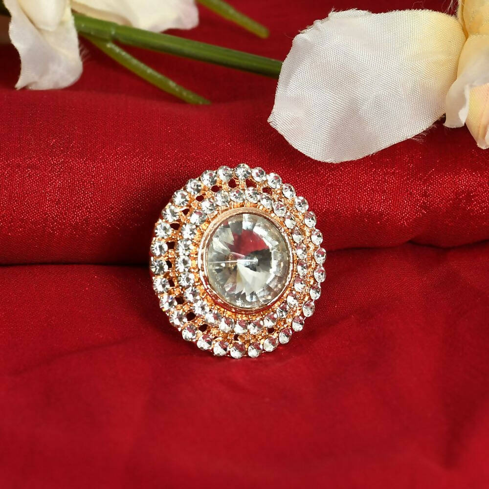 Mominos Fashion Joharkamal Gold-Polished Stone Studded Adjustable Finger Ring - Design 06