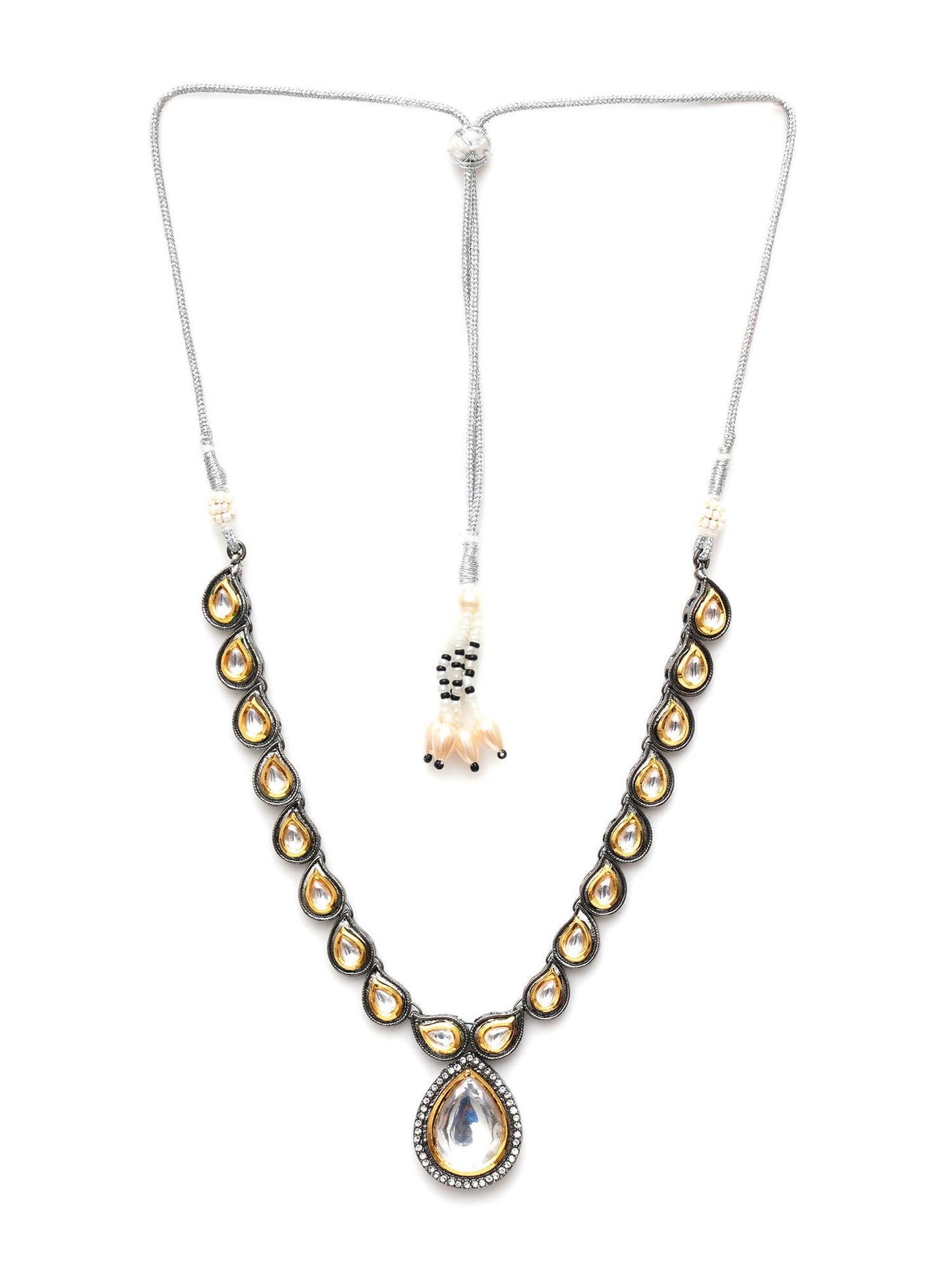 Dual Tone Kundan Neckpiece (silver) - Ruby Raang