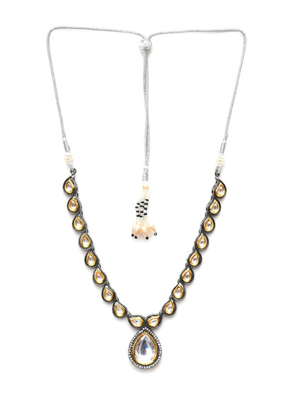 Dual Tone Kundan Neckpiece (silver) - Ruby Raang