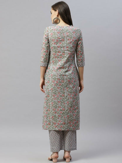 Miravan Women's Cotton Floral Printed Straight Kurta Palazzo 