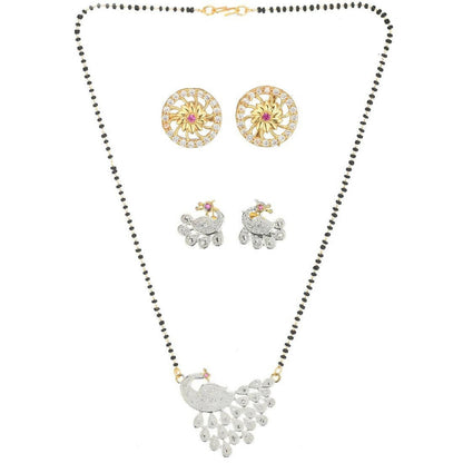 AanyaCentric Gold-Polished Mangalsutra with Pendant, 2 Pair Earrings