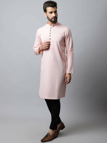 Even Apparels Pink Color Linen Pure Cotton Men's Kurta With Side Placket (SLD070)