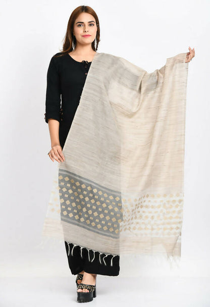 Mominos Fashion Moeza Women's Banarsi Cotton Woven Design Beige Dupatta