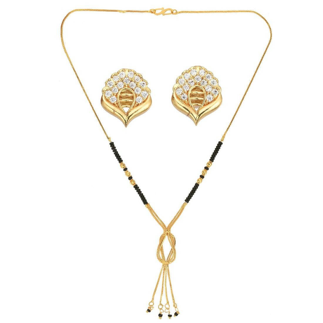 AanyaCentric Gold-Polished Short Mangalsutra Set with Earrings
