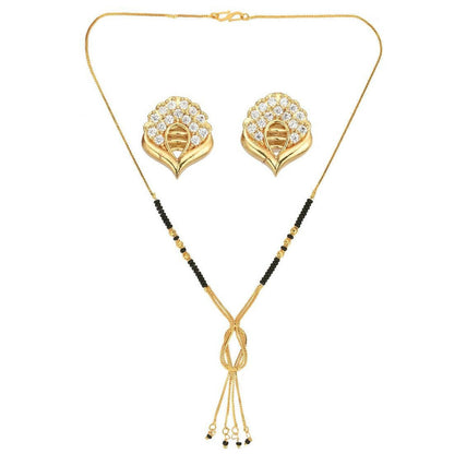 AanyaCentric Gold-Polished Short Mangalsutra Set with Earrings