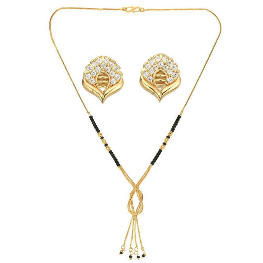 AanyaCentric Gold-Polished Short Mangalsutra Set with Earrings