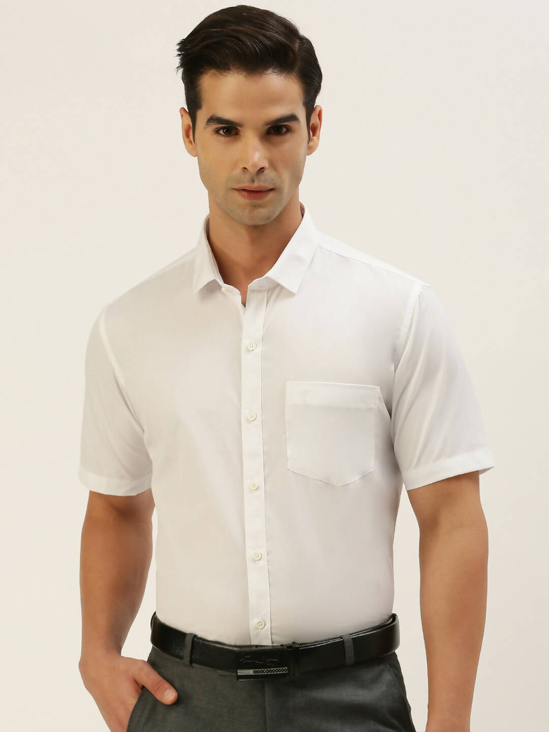 Ramraj Cotton Mens Half Sleeve Formal Poly Cotton White Shirt