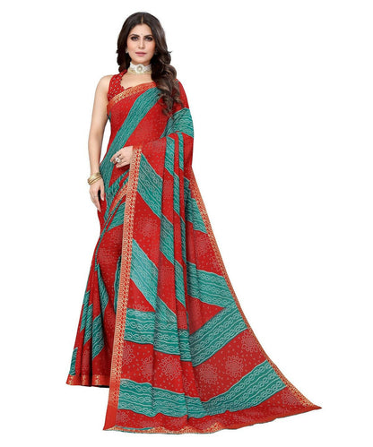 Vamika Red Georgette Printed With Lace Saree (MANYA RED RAMA)