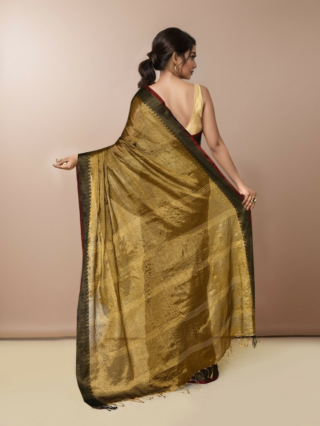 Joban Fashion GoldBlack Tissue Saree