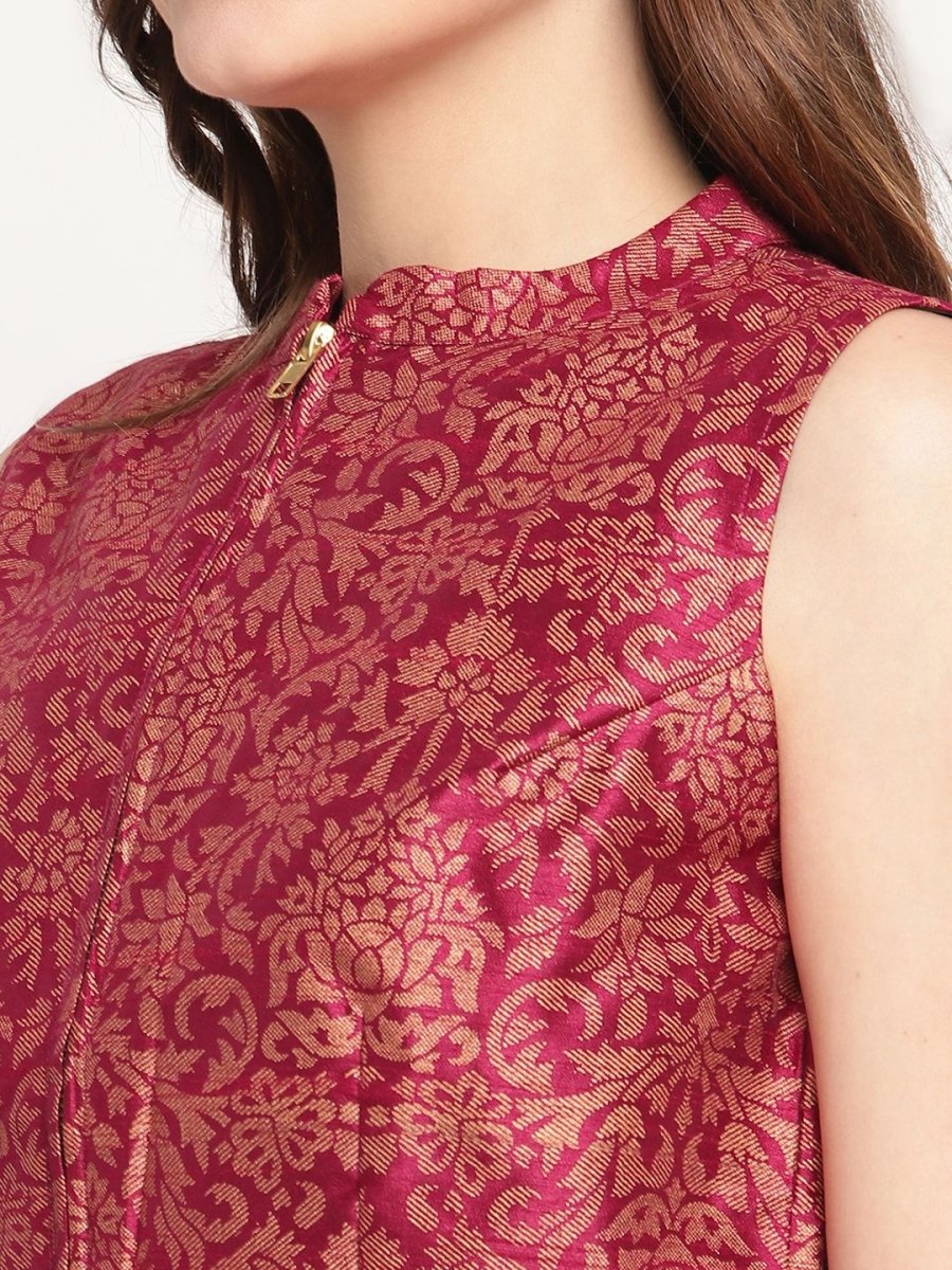 Ahalyaa Women Burgundy Floral Printed Regular Top with Palazzos