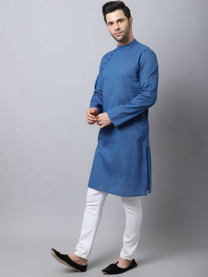 Even Apparels Blue Pure Cotton Men's Kurta With Side Placket