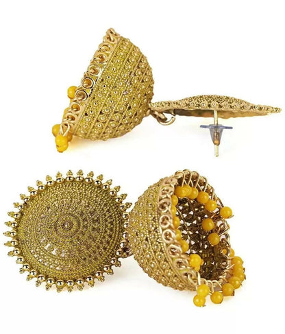 Mominos Fashion Joharkamal Gold-Polished Meenakari Jhumkas For Women & Girls (Yellow)