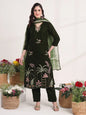 Yufta Olive Straight Embroidery Kurta And Trouser With Dupatta Set