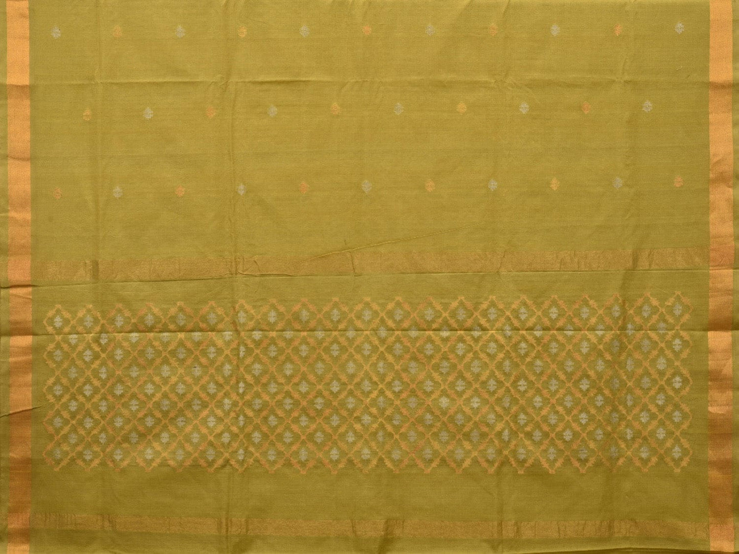 Olive Uppada Cotton Handloom Saree with Jamdani Pallu Design - Global Threads