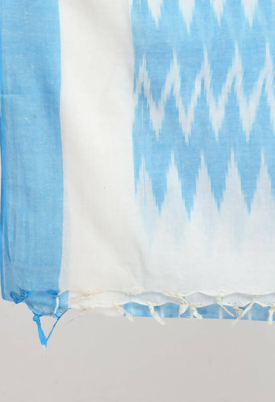 Mominos Fashion Moeza Women's Handloom Cotton Ikkat Sky Blue Dupatta