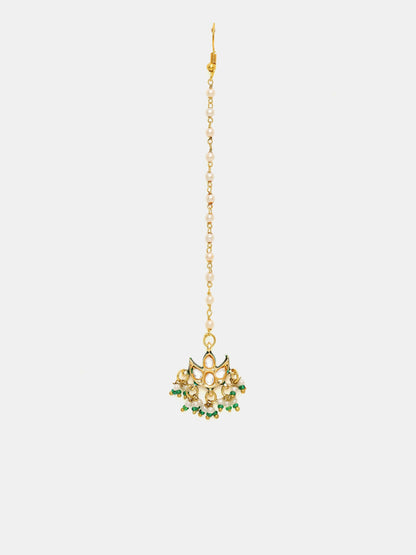 Ruby Raang Gold Polished Gold Kundan Maang Tikka