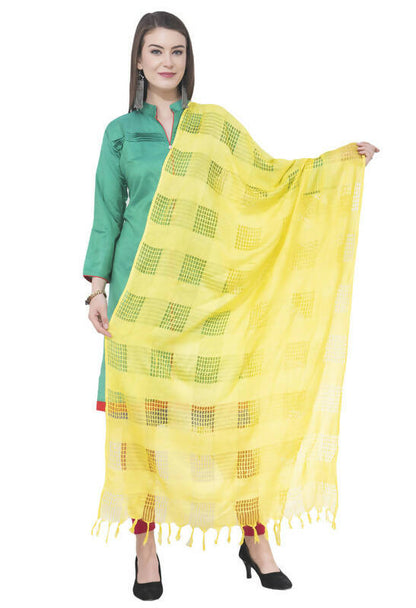 Mominos Fashion Moeza Lemon Yellow Window Cotton Dupatta