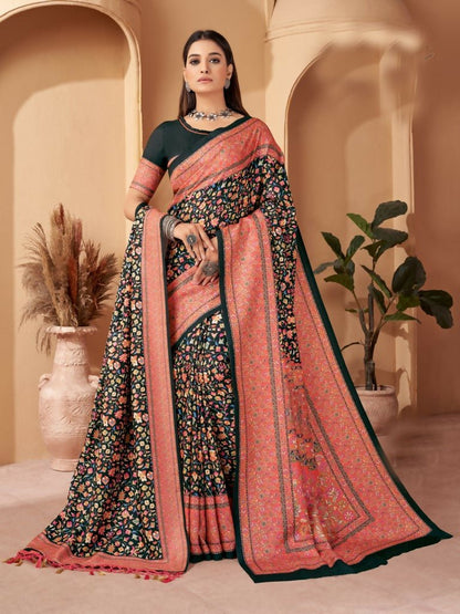 Aayaa Designer Winter Collection Printed Saree With Shawl - Multi Color