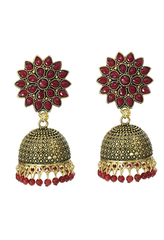 Mominos Fashion Joharkamal Kundan work Jhumka with Maroon Beads