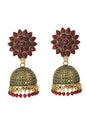 Mominos Fashion Joharkamal Kundan work Jhumka with Maroon Beads