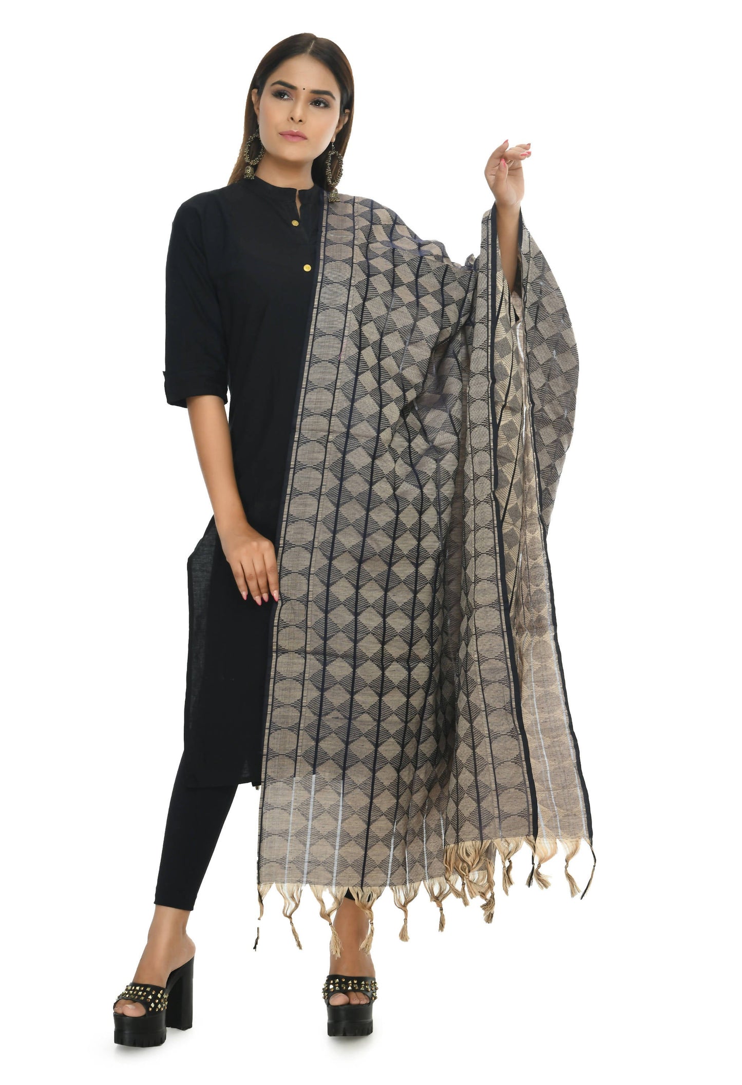 Mominos Fashion Moeza Beautiful Handloom Cotton Navy Blue Dupatta