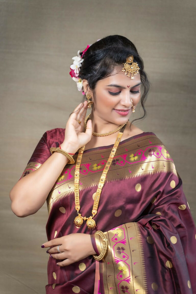 Jyoti Fashion Women's Brown Paithani Silk Zari Woven Saree with Blouse
