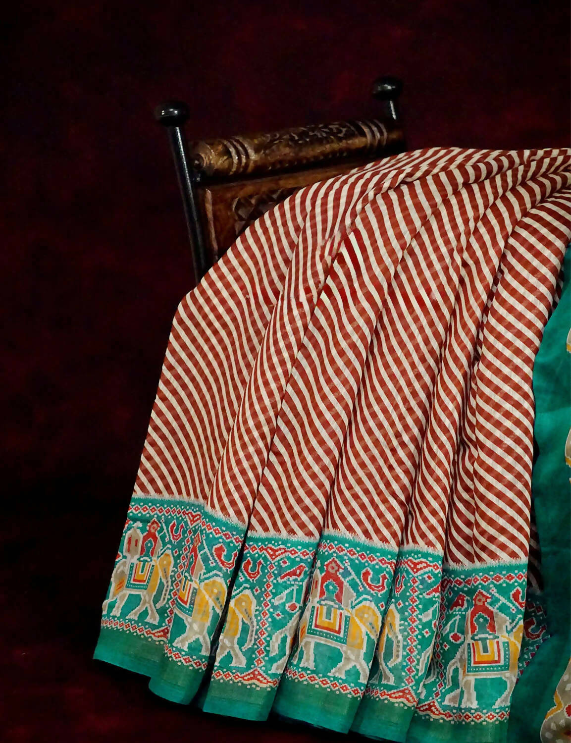 Off-White Red Striped Semi Chanderi Saree By Gayathri Reddy Designer Studio