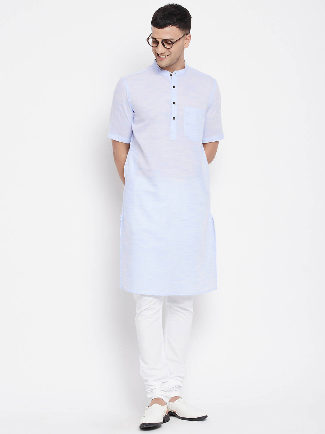 Even Apparels Blue Color Pure Cotton With Band Collar Men's H/S Kurta