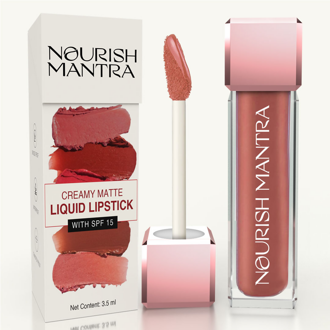 Nourish Mantra Liquid Lipstick Creamy Matte with SPF / Water Proof, Smudge Proof Shade -Tedha Medha Hazelnut