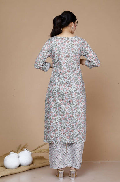 Miravan Women's Blue Gota Patti Cotton Kurta With Palazzo And Dupatta Set