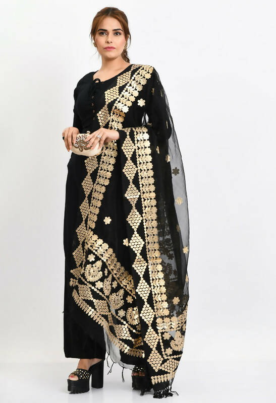 Mominos Fashion Moeza Women Organza Gotta Patti Bridal Dupatta Black Dupatta
