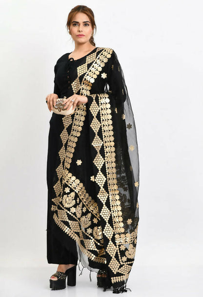 Mominos Fashion Moeza Women Organza Gotta Patti Bridal Dupatta Black Dupatta