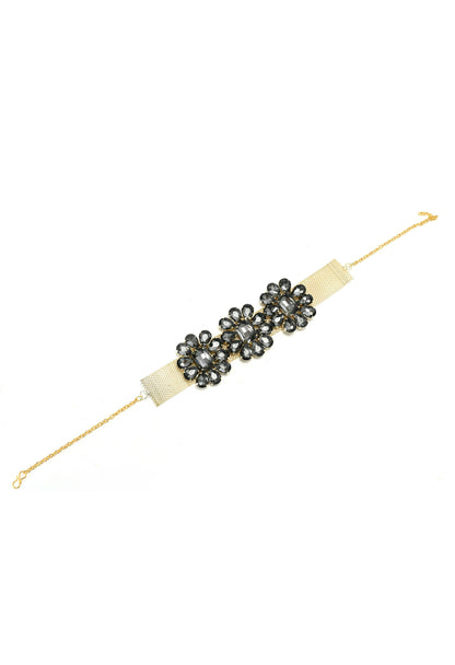 Mominos Fashion Joharkamal Gold-Polished Brass Finish Stone Choker For Women & Girls (Grey)