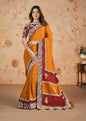 Orange Silk Georgette Floral Embroidery Saree with Heavy Embroidery Border Saree - Mohmanthan Dakshika