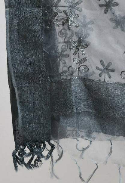 Mominos Fashion Moeza Women's Orgenza All Over Chikan Work Grey Dupatta